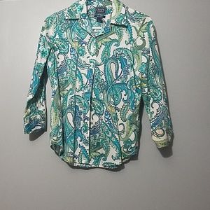 blue paisley button down shirt